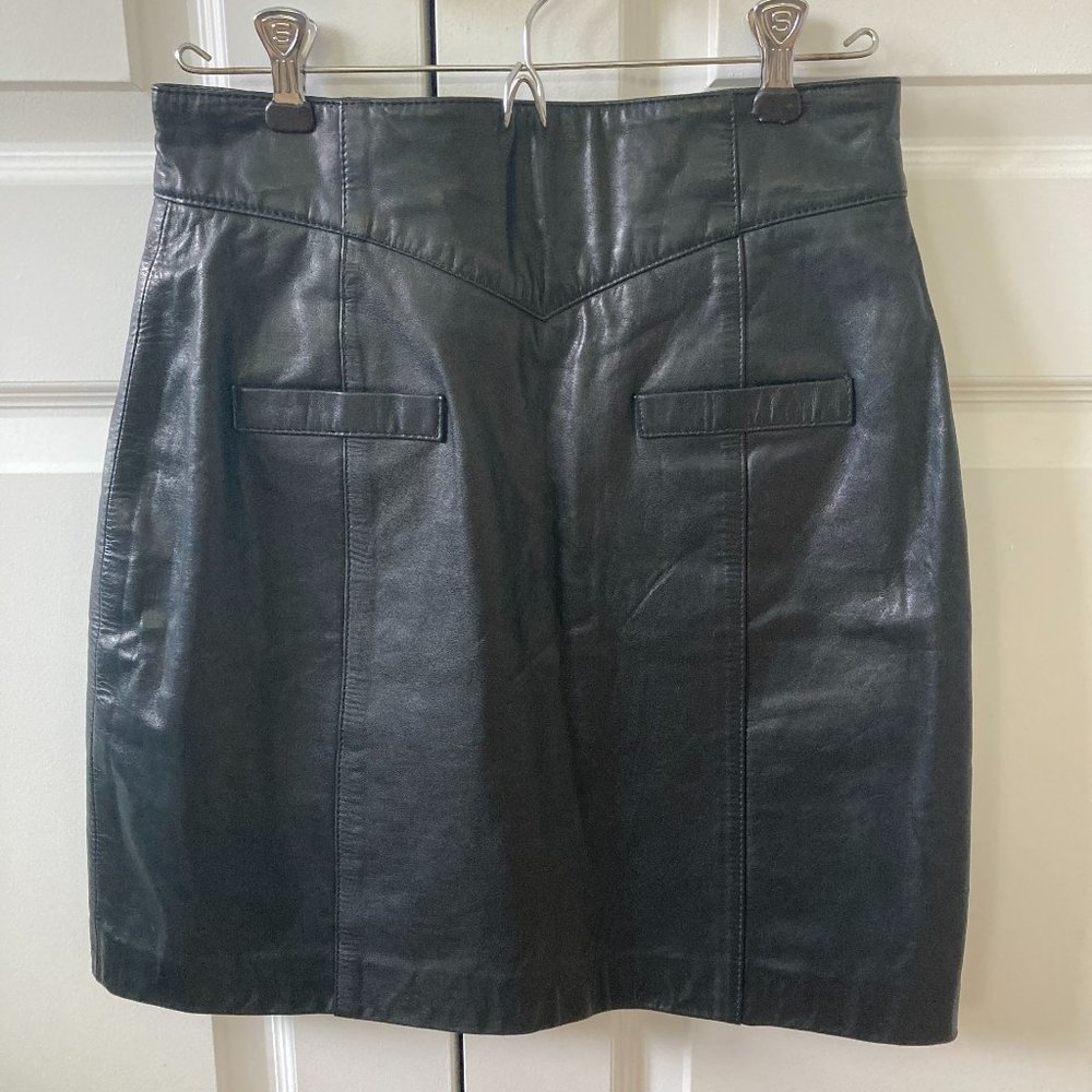 Vintage Black Leather Mini Skirt - High Waist, Toffs. 2/4